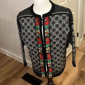 Vintage Squaw Valley Wool Cardigan Sweater Snowflake Fair Isle Nordic Knit XL